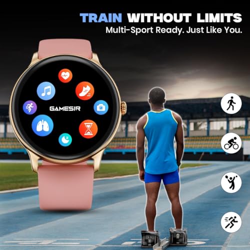 Image of GameSir Glavito Round Dial Smartwatch with 1.49 inch AMOLED Display, 100+ Sports Modes, IP67, Bluetooth Calling, Functional Crown Control, Health Tracking, 100+ Watch Faces for Men & Women (Pink)