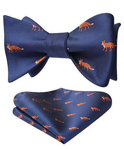 Image of HISDERN Bow Ties for Men Self Tie Animal Bowties Pocket Square Woven Silk Fun Bowtie Handkerchief Set for Wedding Party
