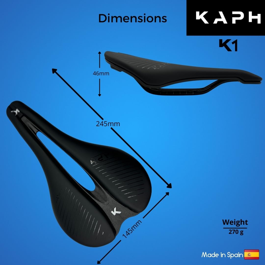 KAPH Sillin de Bicicleta KAPH K1 Antiprostático Carretera MTB - Modelo K1 Apto Montaña Triatlón Carretera Hombre Mujeres Unisex Ligero para un Rendimiento optimo (Acero)