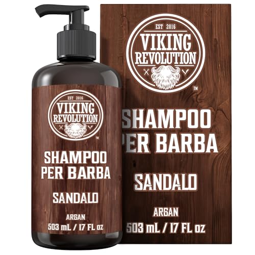 Viking Revolution Shampoo Barba con Oli di Argan e Jojoba - Ammorbidisce e Rinforza - Profumo di Sandalo - Shampoo Barba con Olio Barba (500 ml Shampoo)