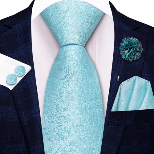 Image of Hi-Tie Zipper Ties for Men Pre-tied Tie Set Lapel Pin Pocket Square and Cufflinks Formal Business Wedding Adjustable Necktie