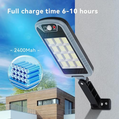 Image of High Brightness LED Solar Street Light for Parking Lot, Dusk to Dawn Waterproof Outdoor Light with Motion Sensor & Remote Control for Street, Garage, Yard & Security