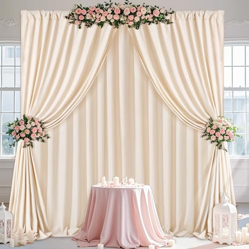 Image of Ivory Backdrop Curtains Photography Background Drapes: 20ft x 10ft Polyester Fabric Panels - for Birthday Anniversary Ceremony Decorations