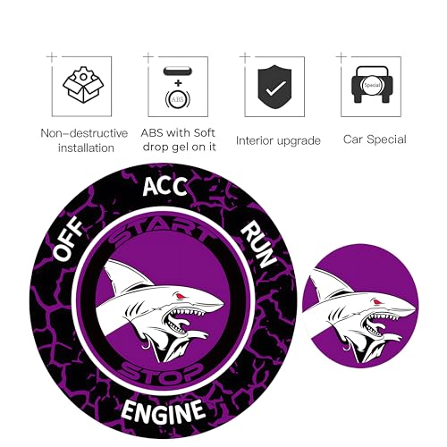 Image of TOOLEPIC Push Start Button Cover for Dodge Challenger Charger Durango Chrysler Journey Ram Accessories 2015-2024, Engine Start Stop Ignition Switch Kit -Angry Shark Design-Crazy Purple Custom Fit