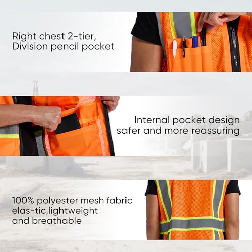 SRsafety High Visibility Vest, Security Vest with 9 Pockets,Mesh Safety Vest for Construction Workers Sanitation Workers — view 3