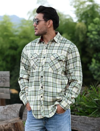 Mens Flannel Shirt Long Sleeve Soft Smooth Plaid Shirts Casual Button Down with Pocket Regular Fit Tops3