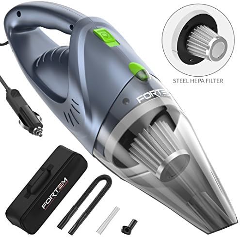 FORTEM Car Vacuum Cleaner 120W, 4500 PA Suction, 16 ft Power Cord, Steel Washable Filter, Carry Bag