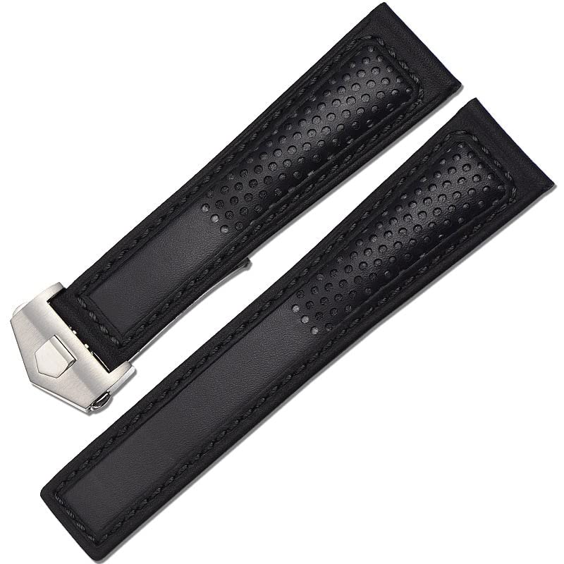 Bracelet de montre en cuir véritable de vache avec boucle pliante élégante 22mm