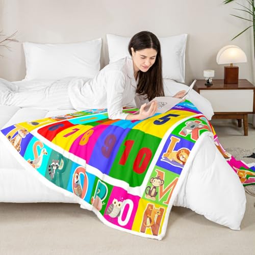 Image of Feelyou Kids Educational Throw Blanket Playtime Collection ABC, Numbers and Shapes Learning Plush Blankets and Throws Kids Play Fuzzy Blanket for Bed Sofa Couch for Playroom Bedroom 60 inchx80 inch
