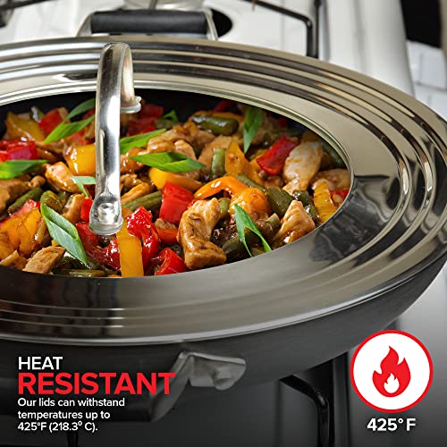 Modern Innovations Universal Lid With Tempered Glass Top For Pots & Pans, Fits 8.25, 9, 10, 11, And 12 Inch Cookware - Large Replacement Frying Pan Cover, Cast Iron Skillet Lids - Stainless Steel #TOP4