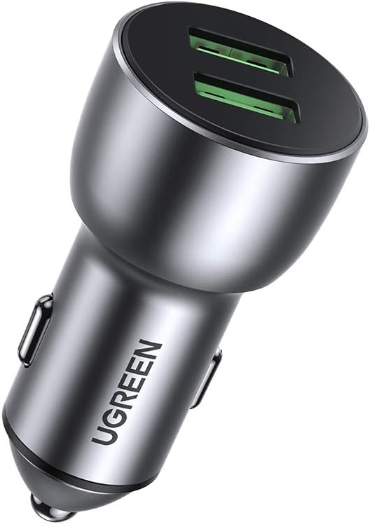 UGREEN Car Charger 36W Dual USB QC 3.0 Fast Charging Car Adapter All Metal Car Charger Compatible with iPhone 12 SE 11 11 Pro XR X XS Note 9 Galaxy S10 S9 S8 and More