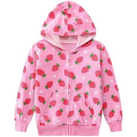 Tkria Baby Girls Zip-up Jacket Toddler Lightweight Hoodie Cotton Pullover Fleece Strawberry Sweatshirt Kids Fall Winter Coat Outwear Size 4 Cover