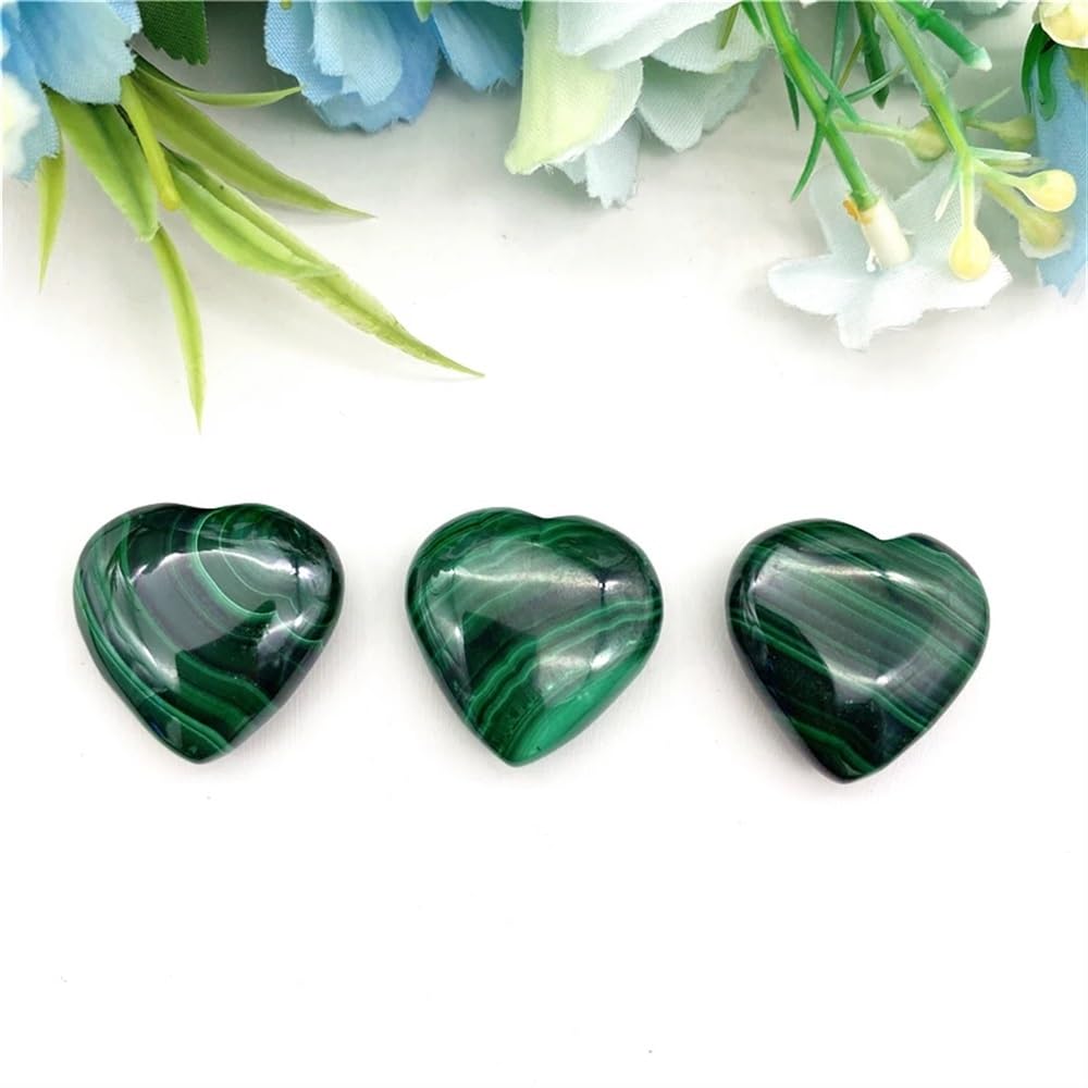 AtkitS Minéraux décoratifs en malachite naturelle en forme de cœur en cristal vert poli