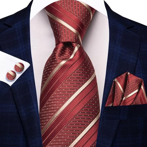 Image of Dubulle Silk Ties Set for Men Formal Paisley Striped Necktie Pocket Square Cufflinks 3PCS Sets Wedding Business Party