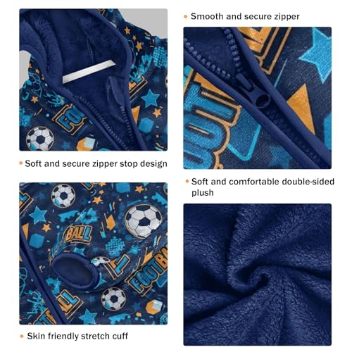 CHIFIGNO Blue Football Toddler Boy Polar Fleece Lined Fleece Jacket, Toddler Fleece Jacket with Hooded 3T3