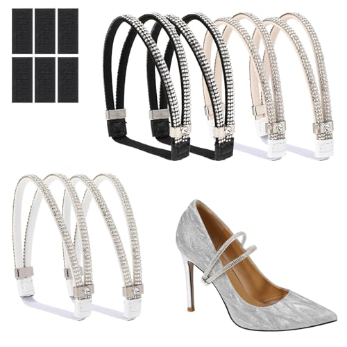 3 Pairs Elastic High Heels Shoe Straps, Shiny Shoe Straps for Shoes, Detachable Rhinestone Anti-Loose Straps Shoe Strap Belt Band for Holding Loose High Heels Pumps Replacement Ankle Straps for Heels