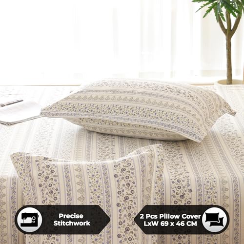Image of Story@Home King Size Bedsheet | Air Cotton Flatsheet King Size with Two Pillow Covers| 240 TC | Super Soft Bed Sheet for King Size Bed | Floral Design (270 x 250 cm, White & Blue)