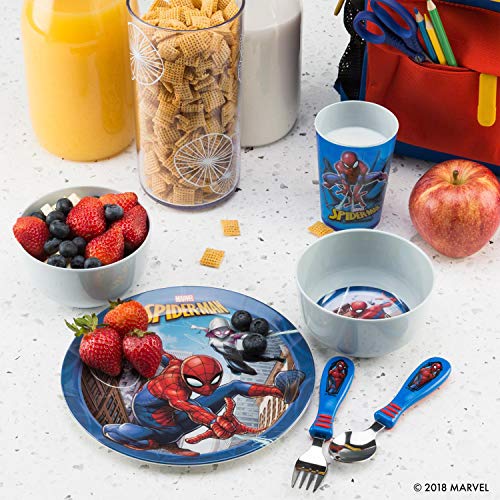 Zak Designs SPCD-5480 Zak! Marvel Spider-Man - 5-Piece Dinnerware Set - Durable Plastic & Stainless Steel - Includes Tumbler, 8-Inch Plate thumb #4