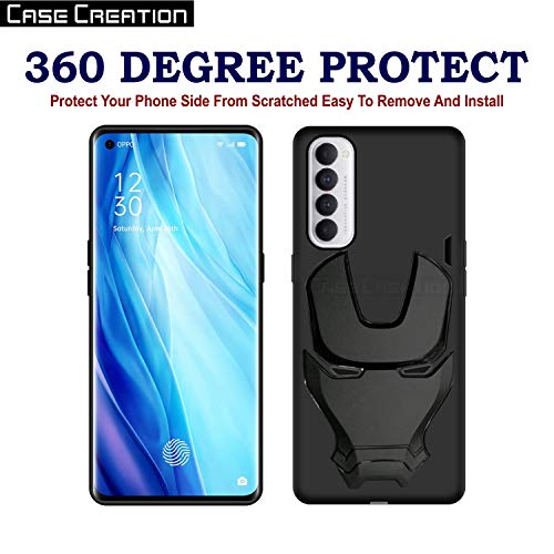 Image of COVERLY Official 3D Smooth Feel Avengers Logo Mask Soft Rugged Grip Silicone Iron Man Engraved Cartoon Movie Engraved Silicone Rubber Matte Back Cover for Oppo Reno 4 Pro (6.3 inch) - Black
