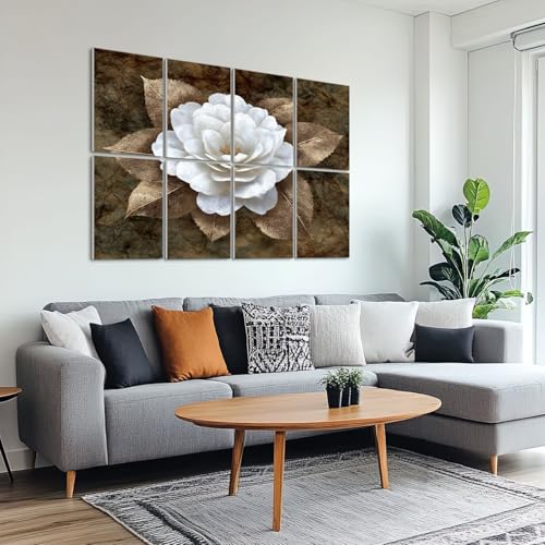 8 Pack paneles acústicos decorativos con diseño floral blanco camelia dorada, 48"x32" miniatura 6