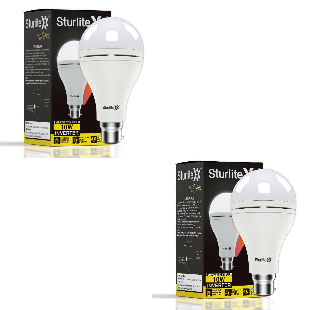 Sturlite Inverter 10W LED Emergency Bulb| Bright Rechargeable Bulb| 3Hrs Battery Backup| CRI Tech and B22 Base Energy Efficient Lighting (Pack of 2)-image-4