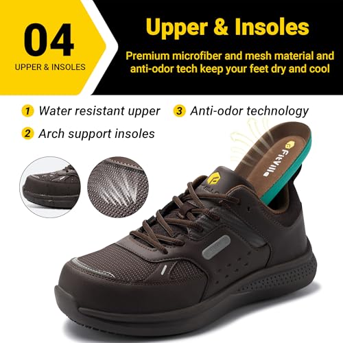 Image of FitVille Extra Wide Steel Toe Shoes for Men, Composite Toe Work Shoes for Men, Water Resistant, Slip Resistant, Leather