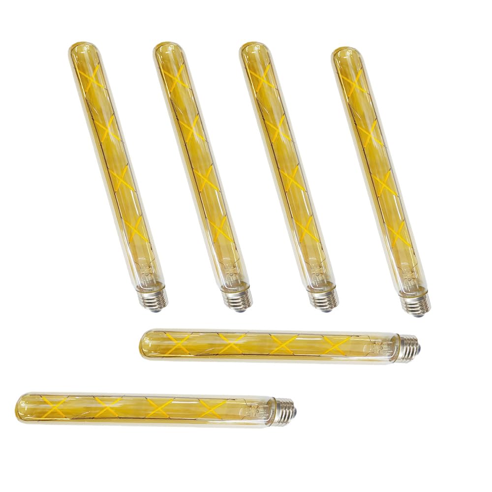 WANGPEI E27 T30-300mm LED Edison Vintage Bernstein Glas Tuber Wicklung Glühbirne 8W(70W Halogen Glühbirne äquivalent) 700LM Warmweiß 2700K Nicht Dimmbare E27 Retro Glühbirnen,6Stück