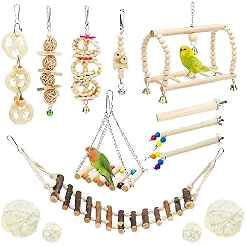 NA Allazone 14 Stück Sitzstangen Vögel Vogelspielzeug für Vögel Papagei Spielzeug Set, Papageienschaukel Vogelschaukel Schaukel, Sitzstangen für Vögel, Vögel Spielzeug Cover