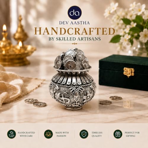 Image of Silver Plated Kuber Kalash Idol 2.5 Inch | Kubera Coin Kalasam for Pooja Room, Home Decor & Spiritual Decoration | Laxmi Kalash Festive Gift Showpiece