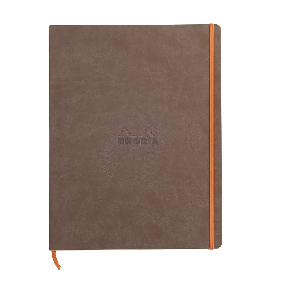 Rhodia 117703C Rhodiarama Notizbuch (mit weichem Deckel in Format DIN A4+, 220 x 297 mm, 80 Blatt, mikroperforiert, liniert, mit Gummizug, Lesezeichen, dehnbare Innentasche) 1 Stück, schokoladenbraun