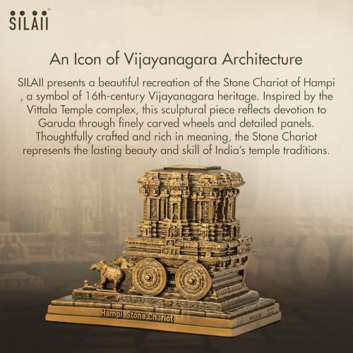 Image of SILAII Hampi Stone Chariot Sculpture - 6 Inch Length Decorative Showpiece | Traditional Indian Temple Art Statue for Home & Office Decor