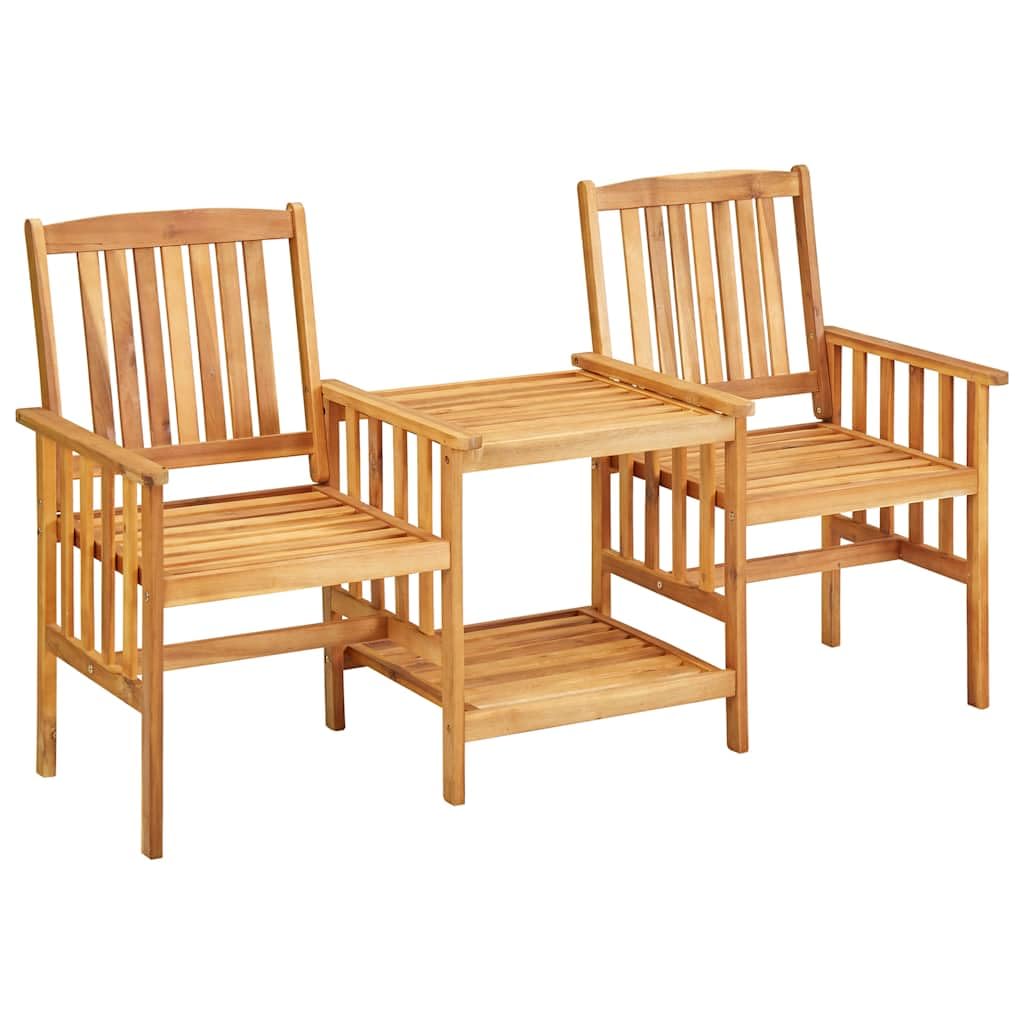 Garten-Bistro-Set, 2-Sitzer Gartenbank mit integriertem Tisch, aus massivem Akazienholz, geölt, inkl. bequemer Sitzpolster in Taupe, für Terrasse und Balkon, 159 x 61 x 92 cm