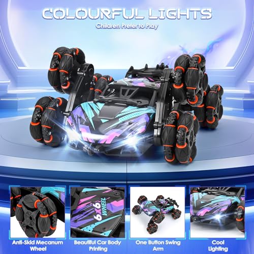 Mamowla RC Stunt Car, Remote Control Cars Toys for Boys, 6WD 2.4 Ghz Remote Control Stunt Car with Spray Mist Music LED Lights, Electric Toy Cars for 4-9 Year Old Boys Kids,Green - Image 2