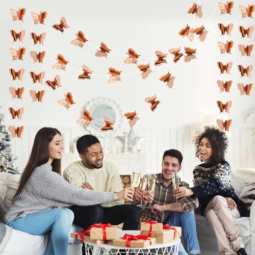 Image of BEISHIDA 5 Pieces Rose Gold 3D Butterfly Paper Garland Hanging Decorative Banner for Home Ceiling Decor Birthday Party Baby Shower Wedding Theme Showcase Decoration Supplies Total 393 Inch Length