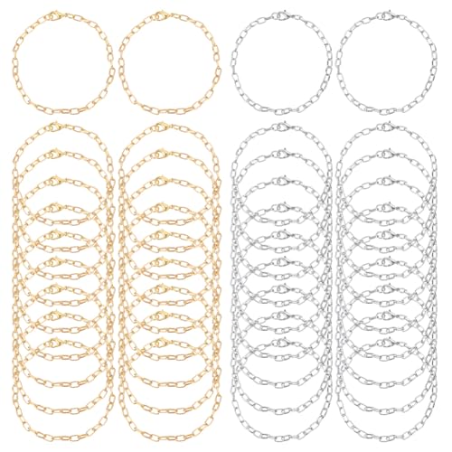 CRAFTYMELODY 40Pcs 2 Colors Cable Chain Bracelet Makings Metal Bracelet Extender with Lobster Claw...