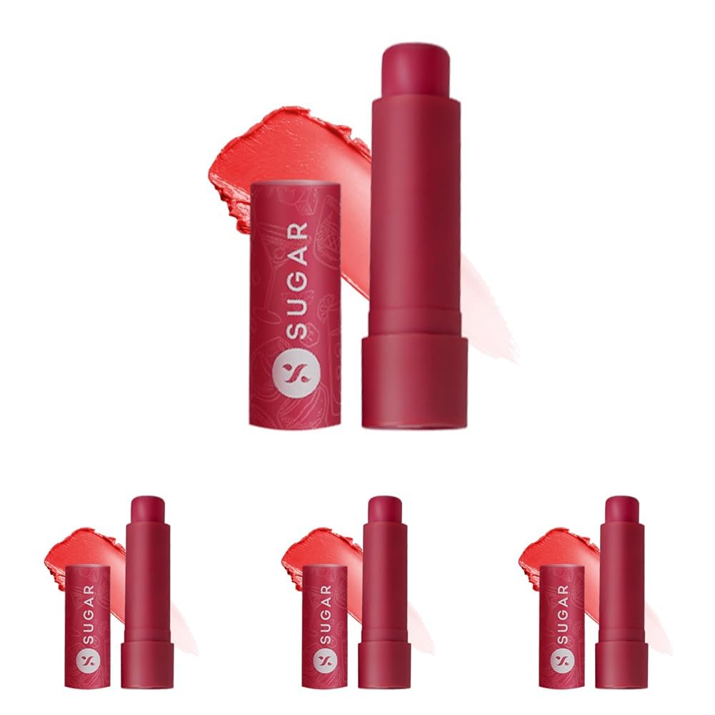 SUGAR Cosmetics Tipsy Moisturizing Balm, Relieves Dry, Chapped Lips, Protection From Sun Damage, Enriched with Vitamin E, Shea Butter And Jojoba Oil, 02 Cosmopolitan, Red, Strawberry, 4.5 g-image-45