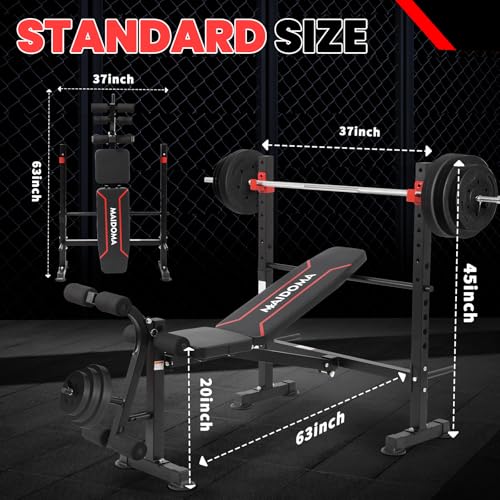 MAIDOMA Standard Weight Bench Set with Leg Extension and Leg Curl, Adjustable Bench Press with Squat Rack, Foldable Flat Incline Decline Workout Bench for Home Gym Full Body (US Stock) - Image 3