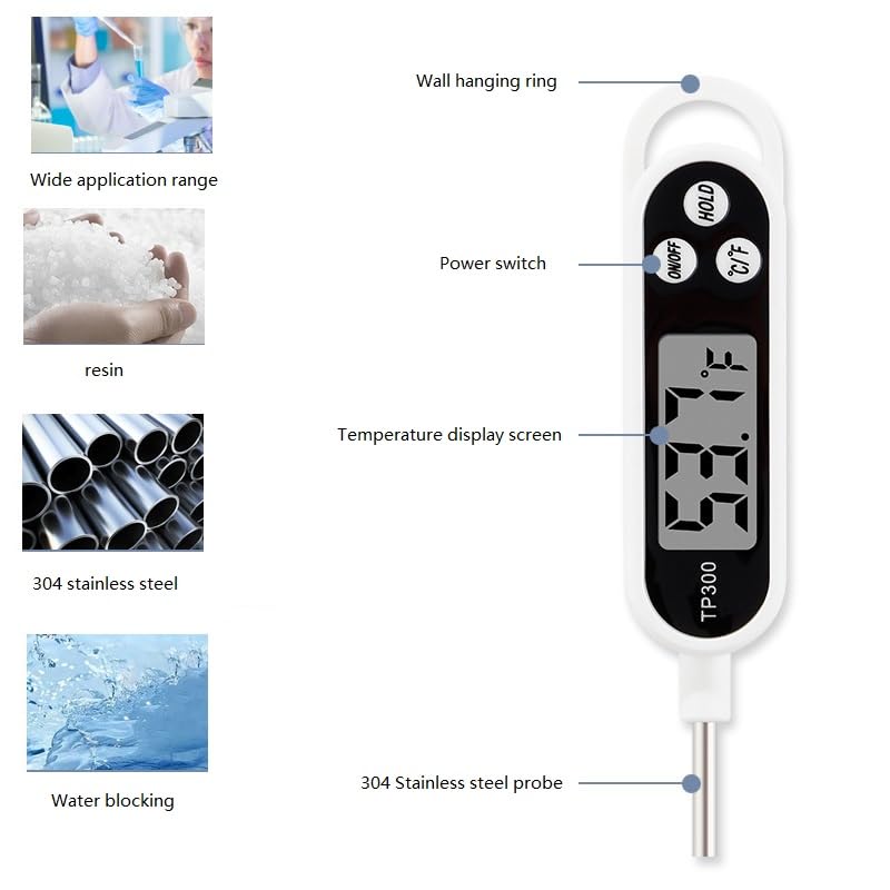 Miniatura 2 de Termómetro digital para alimentos, sonda de acero inoxidable 304, pantalla LCD con interruptor CF, impermeable, sensible, medición rápida y precisa,