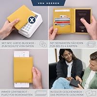 VON HEESEN® Reisepasshülle Leder Etui mit RFID-Schutz - Passhülle Passport Reisepass Mappe Hülle Organizer - Reiseorganizer für Damen & Herren (Gelb) – Ansicht 2