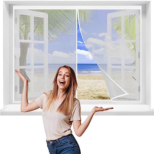 Mosquitera Ventanasmagnetica, 120x120cmProtección Contra Insectos, Instalación De Adhesivo De Cortina Magnética Sin Perforación, Cierre Magnético De Mosquitera, Marco Completo，Blanca