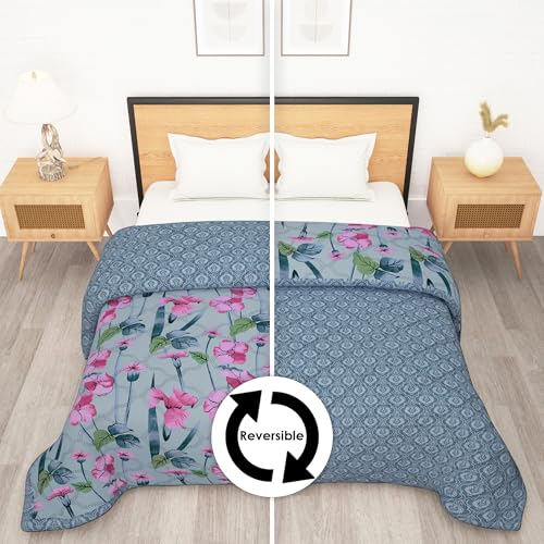 Image of Double Bed Comforter Blankets for Winter | Microfiber | 180GSM 220x250 cm | Light Blue & Pink & Houndstooth Pattern | Bedding Blanket for Winter Double Size | Dohar | Quilt | Duvet