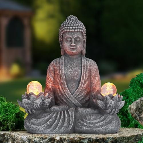 Buddha Statue Garden 8.2″ Solar Resin for Home Decor Yard Garden ...