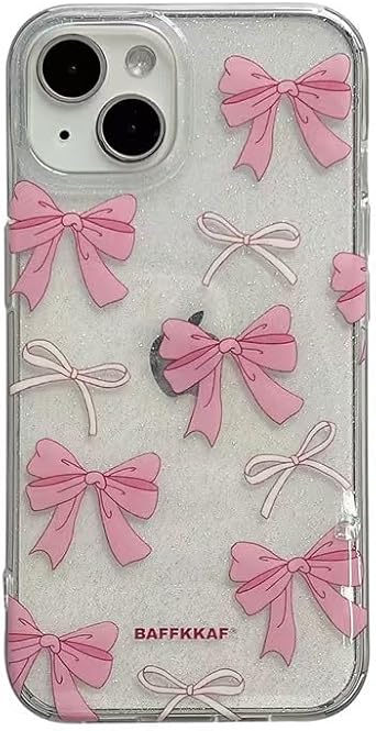 Bow Phone Case Compatible with iPhone 11, Coquette Fall Aesthetic Bling Cute Pink Ribbon Bow Phone Case for Women Girls