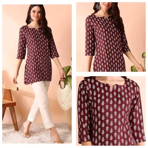 Image of Women's Short Kurti in TopsTunic Rayon Cotton Blend | Ladies Ethnic Tunic