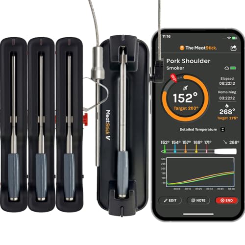 Image of MeatStick V Forge 4-Probe Set Wireless Meat Thermometer - WiFi BBQ Thermometer with Wired Grate-Level Ambient Probe, 5 Sensors, 50+ Hr Battery, 1200F, for Smokers & Pellet Grills