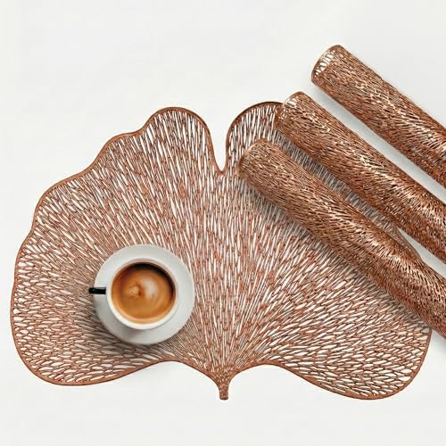 Image of Kuber Industries 4 Pcs Leather Side Table Mats | Washable Placemat /Dining Table Mat for Wedding and Family Functions | Butterfly Design - Copper