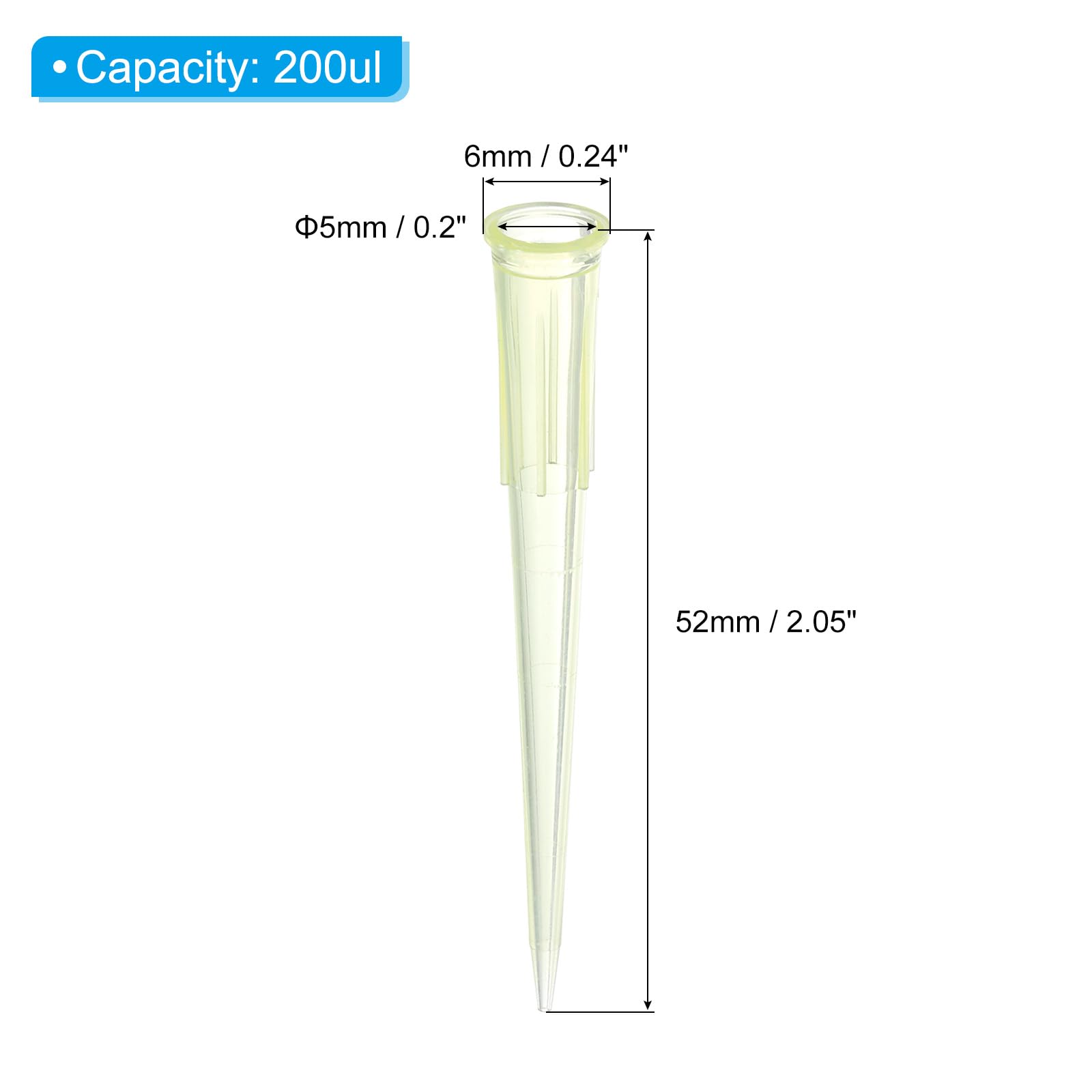 PATIKIL 200ul Pipetta Puntali, 1000pz PP Plastica Autoclavabile Universale Liquido Trasferimento Pipetta Pipettore Punte con Misurazioni Per Laboratorio, Giallo