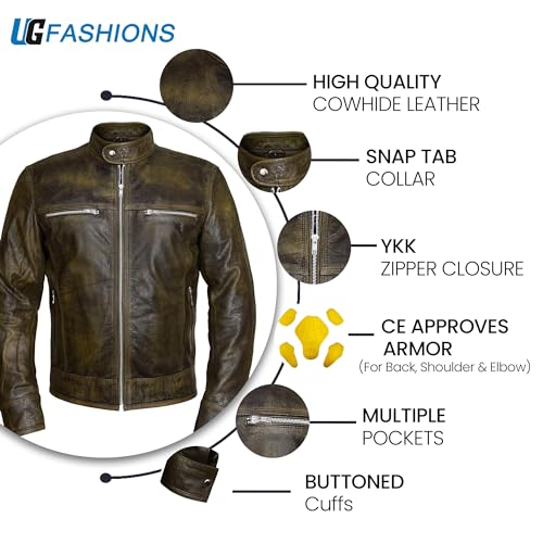 Image of Men Premium Distressed Brown Padded Armored Cowhide Leather Coat | Vintage Cafe Racer Protective Moto Jacket