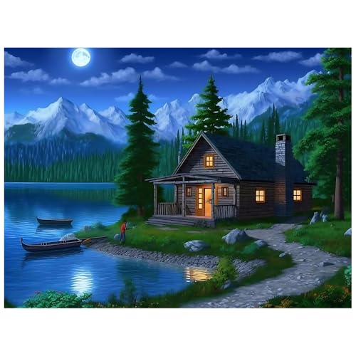 Image of CRYSENDO DIY Diamond Crystal Painting Kit | Embroidery 5D Lake House Diamond Painting | Mosaic Cross Stitch Full Drill Diamond Painting | Ideal for Gifts, Home Wall Decor (50 X 40cm)