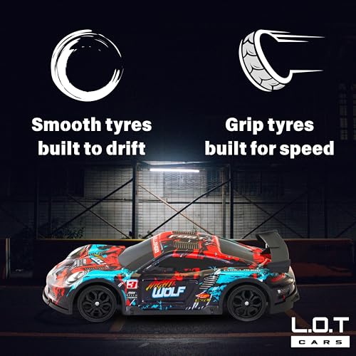 Image of L.O.T TOYS Night Wolf Remote Control Car | 20Kmph, 2.4Ghz | Rc Drift Car, Rc Car, Drift Car Remote Control, Flexible PVC Shell, Long Range Remote with Multi LED Lights (Fire)